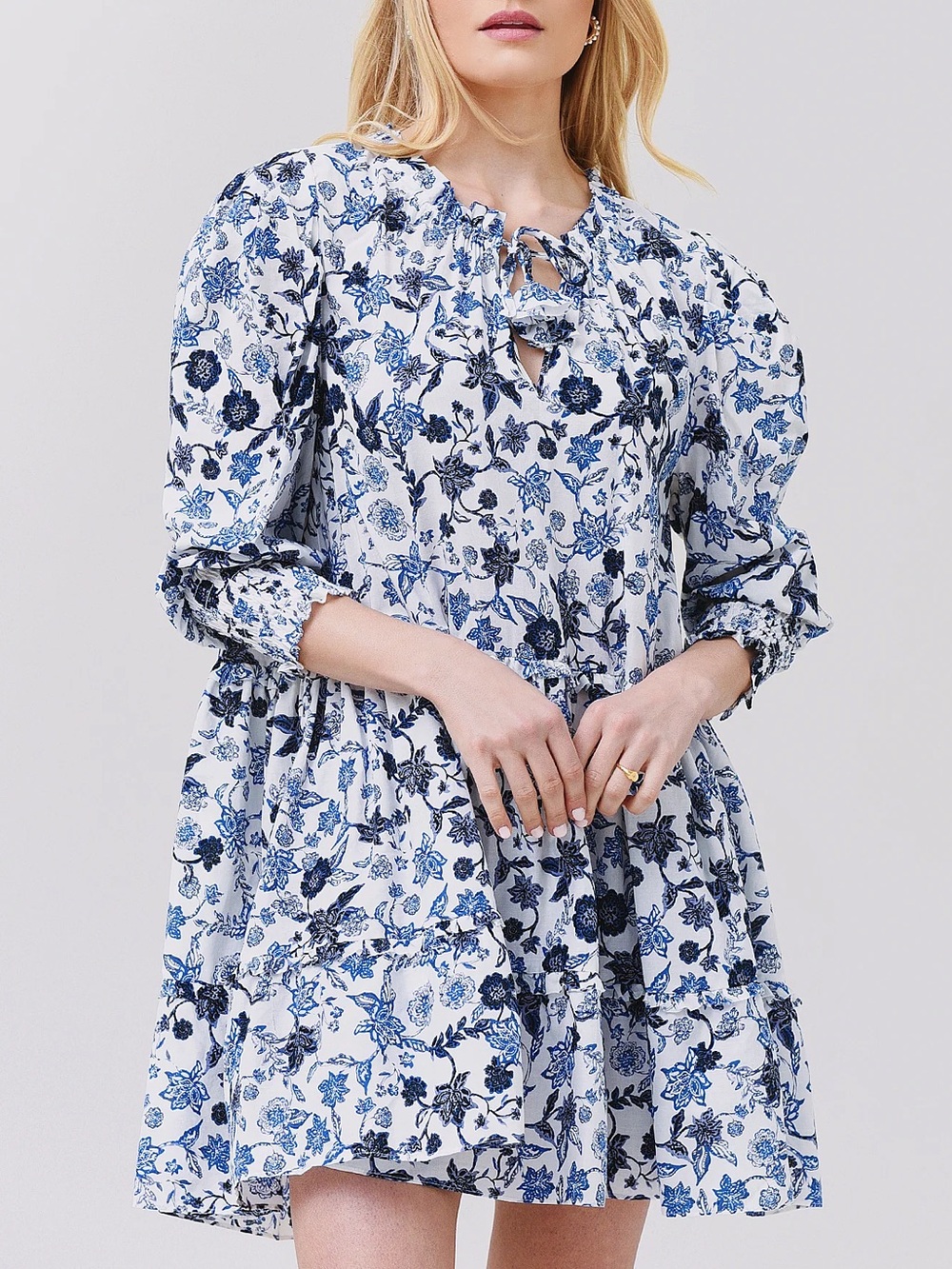 Misa Los Angeles Maya Mini Blue Floral Peasant Dress Cottagecore Small